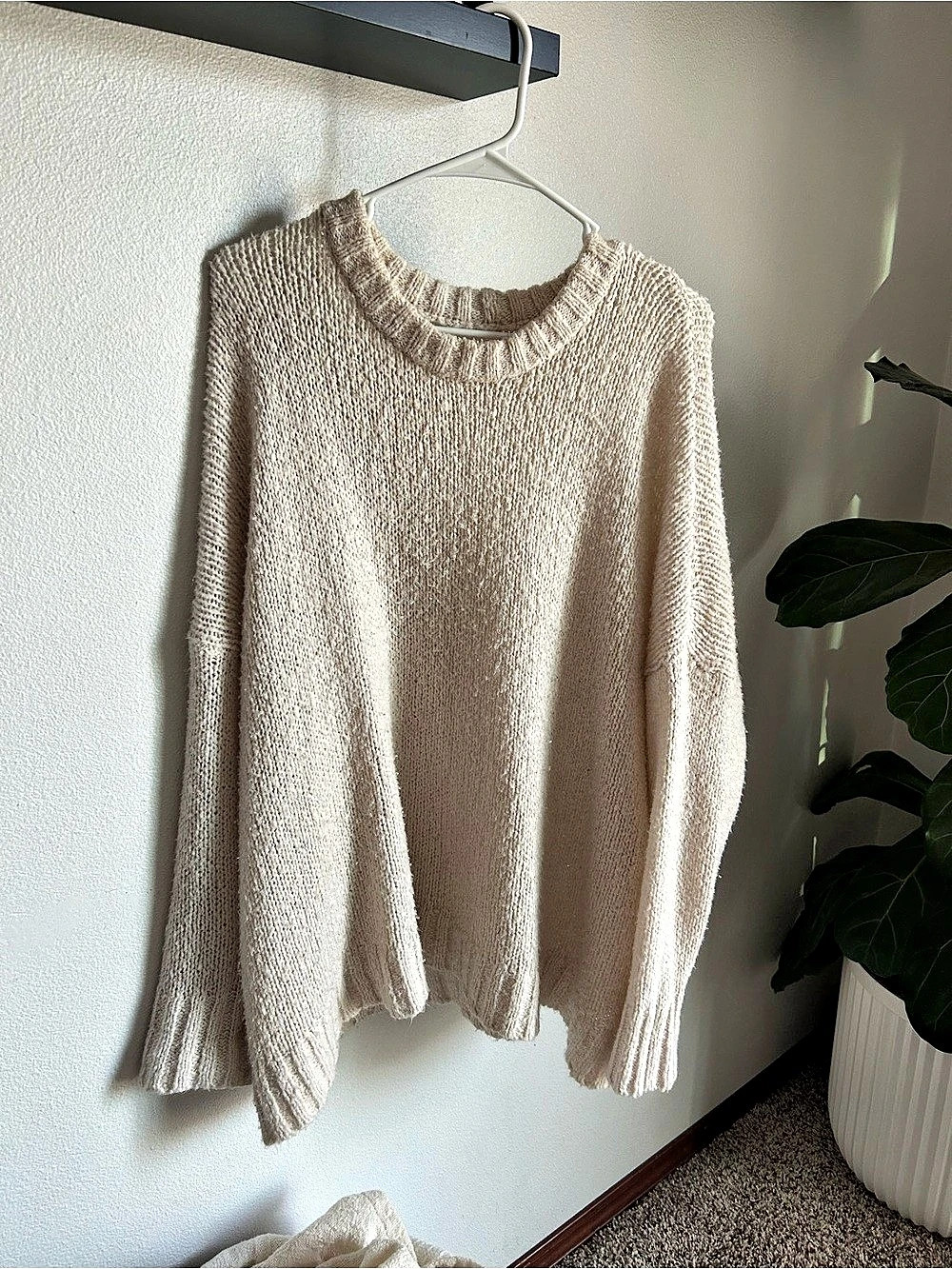 Aerie Cream Knit Oversized Crewneck Sweater